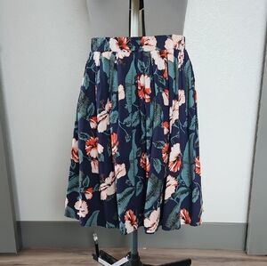 Navy Floral Circle Skirt with Pink & Green Blooms